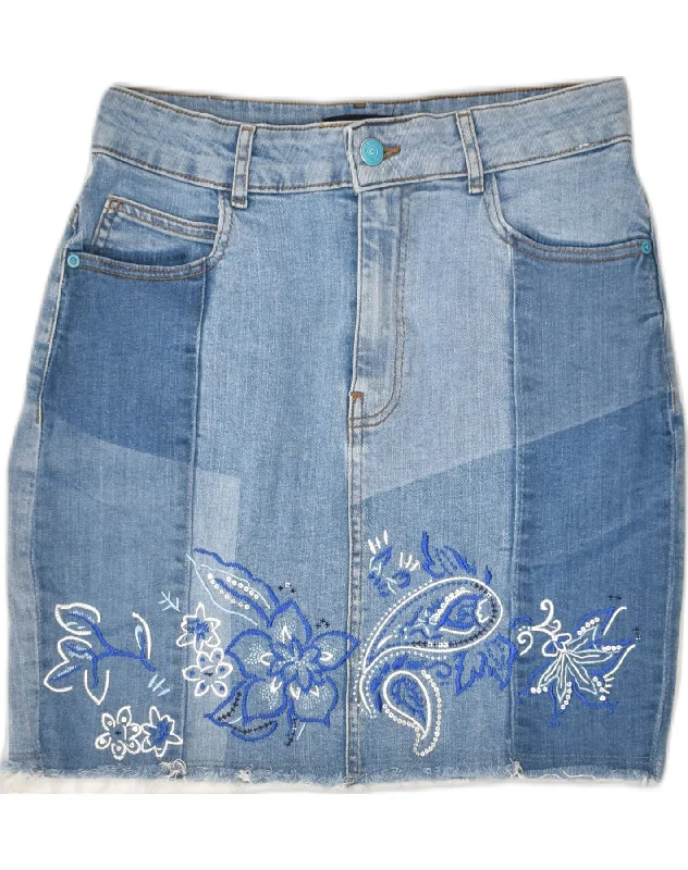DESIGUAL Womens Denim Skirt W28 Medium Blue Colourblock Cotton velvet skirt rich