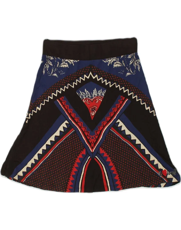 DESIGUAL Womens Graphic A-Line Skirt Medium W28  Black Patchwork leather skirt sleek