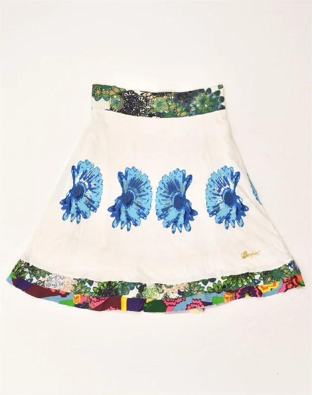 DESIGUAL Womens Graphic A-Line Skirt Small W28 White Floral Cotton wool skirt sturdy DESIGUAL Womens Graphic A-Line Skirt Small W28 White Floral Cotton wool skirt sturdy