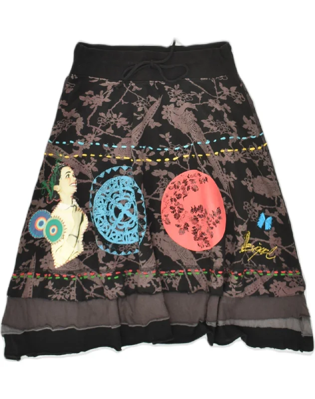 DESIGUAL Womens Graphic A-Line Skirt UK 10 Small W27 Grey Floral Cotton linen skirt relaxed DESIGUAL Womens Graphic A-Line Skirt UK 10 Small W27 Grey Floral Cotton linen skirt relaxed