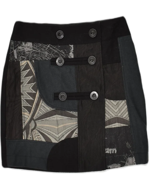 DESIGUAL Womens Straight Skirt EU 38 Medium W30 Black Patchwork Wool denim skirt fashionable DESIGUAL Womens Straight Skirt EU 38 Medium W30 Black Patchwork Wool denim skirt fashionable