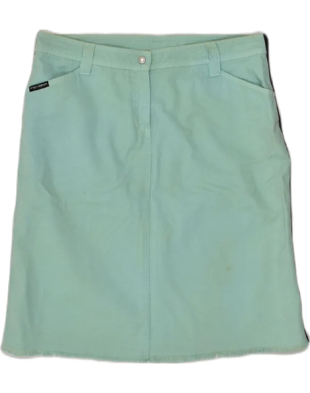 DOLCE & GABBANA Womens Straight Skirt W38 XL Turquoise Cotton modal blend skirt
