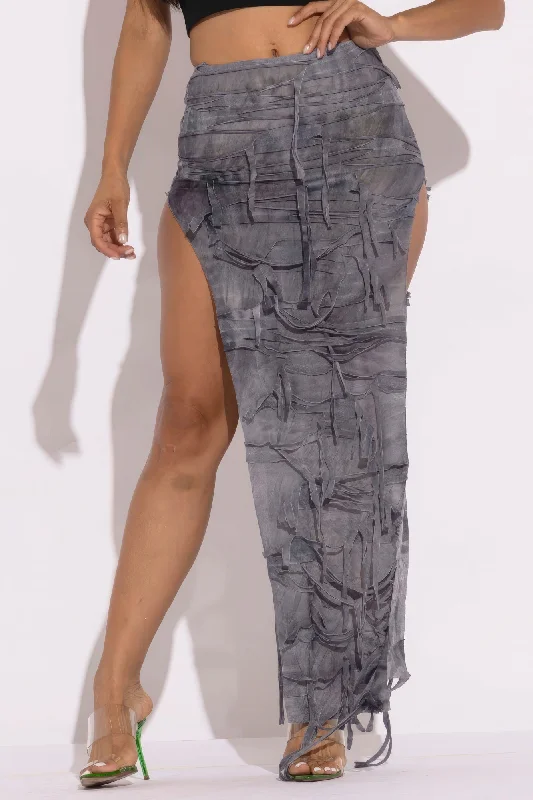Distressed Thigh Slit Maxi Skirt ribbed skirt waist
