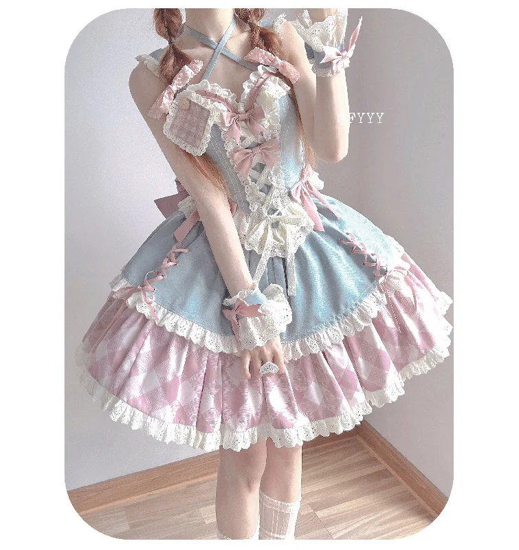 blue with pink plaid top + skirt
