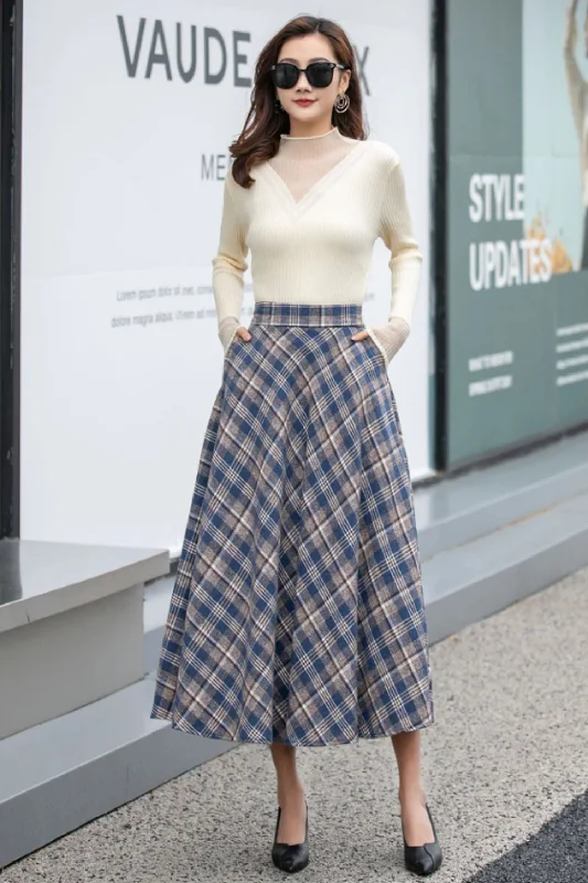 Plaid midi winter wool skirt 4166-size S # CK2300088 wool skirt sturdy