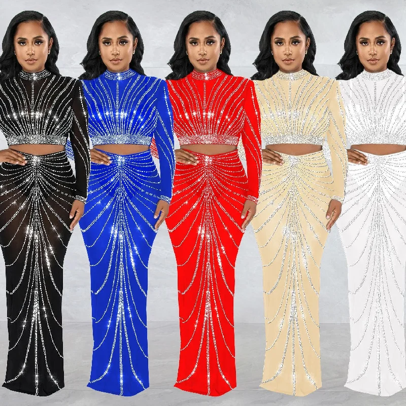 Ready to ship S-2XL two piece skirt set diamond luxury party evening autumn women clothing linen skirt natural Ready to ship S-2XL two piece skirt set diamond luxury party evening autumn women clothing linen skirt natural