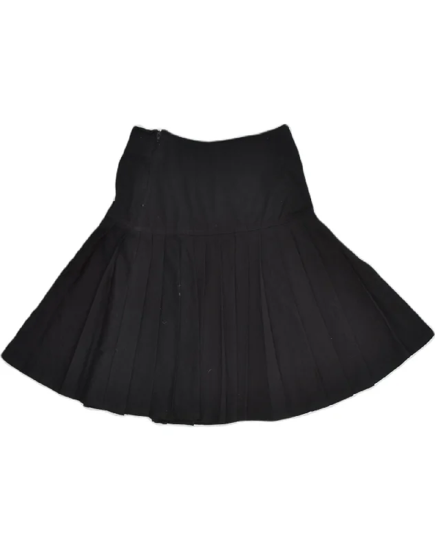 STEFANEL Womens High Waist Pleated Skirt IT 42 Medium W26 Black Polyester silk skirt smooth