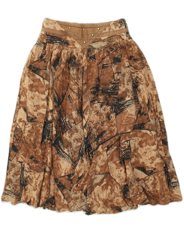 SUPERIOR Womens High Waist Pleated Skirt W26 Small  Brown Geometric wool skirt thick
