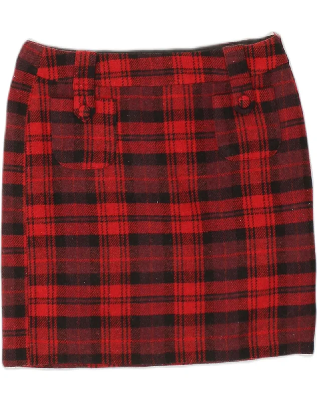 TOM TAILOR Womens Straight Skirt EU 38 Medium W30 Red Check low waist skirt