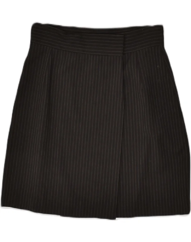 VALENTINO Womens Wrap Skirt IT 44 Medium W28 Black Pinstripe Polyester leather skirt modern VALENTINO Womens Wrap Skirt IT 44 Medium W28 Black Pinstripe Polyester leather skirt modern