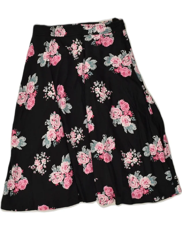 VINTAGE Womens A-Line Skirt IT 38 XS W28 Black Floral wool skirt sturdy