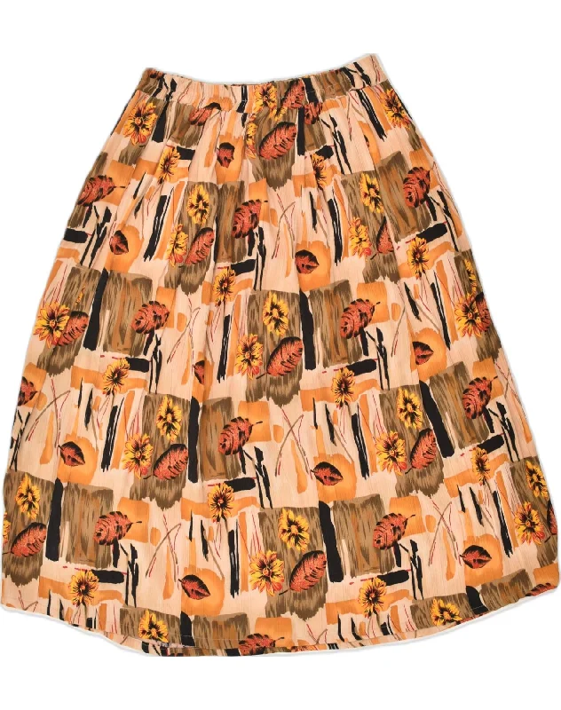 VINTAGE Womens A-Line Skirt UK 18 XL W38 Orange Floral linen skirt airy