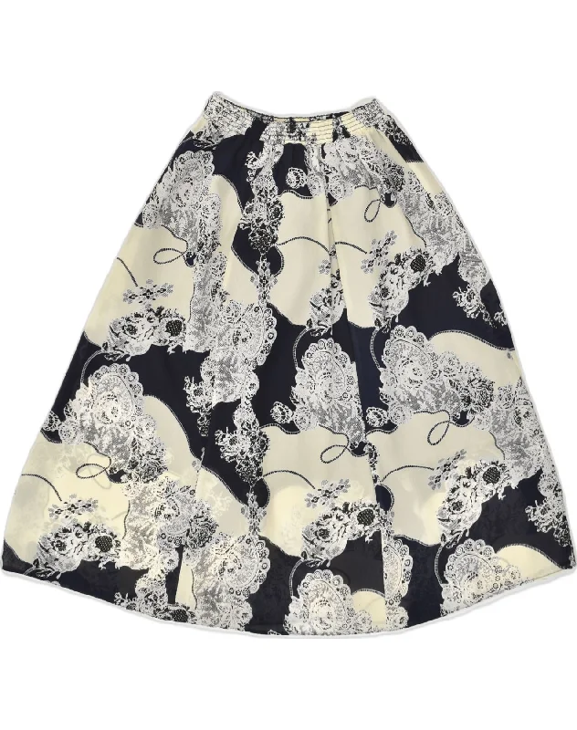 VINTAGE Womens A-Line Skirt W26 Small Navy Blue Floral flowy skirt hem