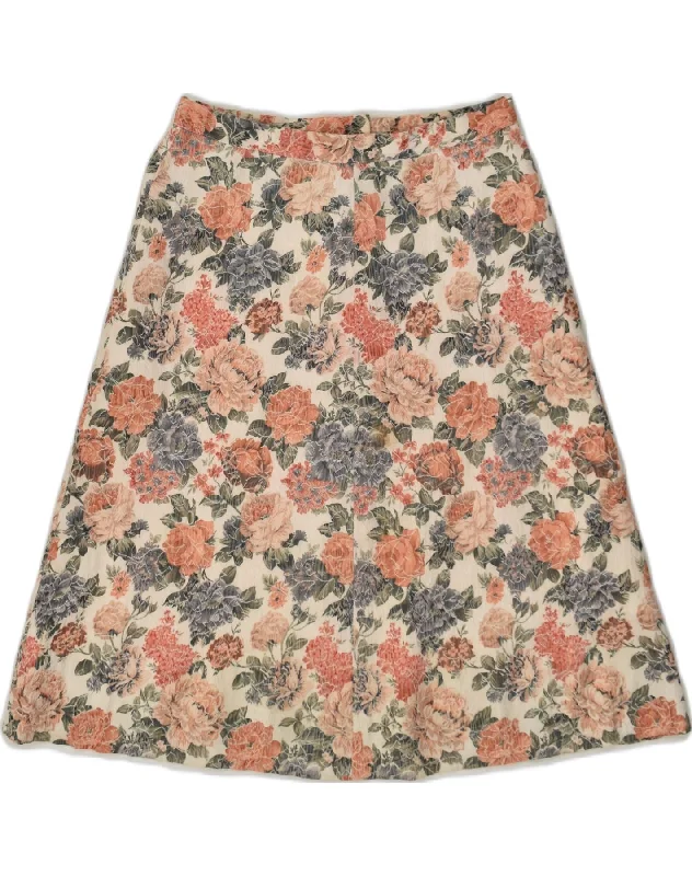 VINTAGE Womens A-Line Skirt W28 Medium  Beige Floral silk skirt luxurious