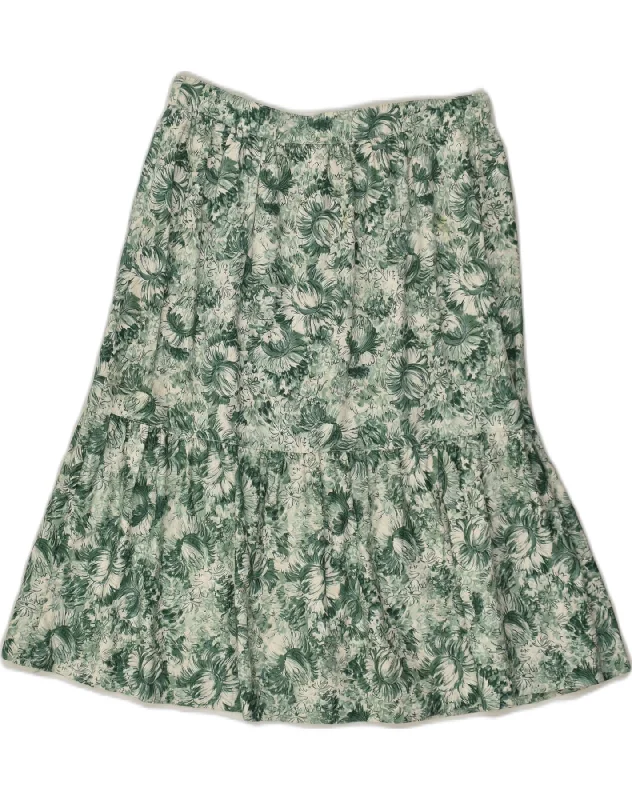 VINTAGE Womens A-Line Skirt W28 Medium Green Floral midi skirt versatile
