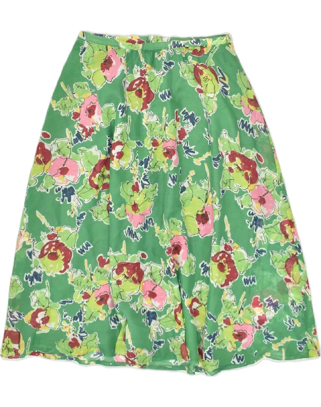 VINTAGE Womens A-Line Skirt W30 Medium Green Floral denim skirt classic