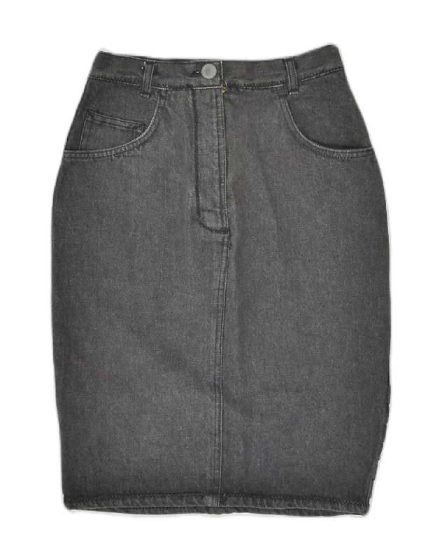 VINTAGE Womens Denim Skirt IT 44 Medium W28 Grey Cotton wool skirt warm