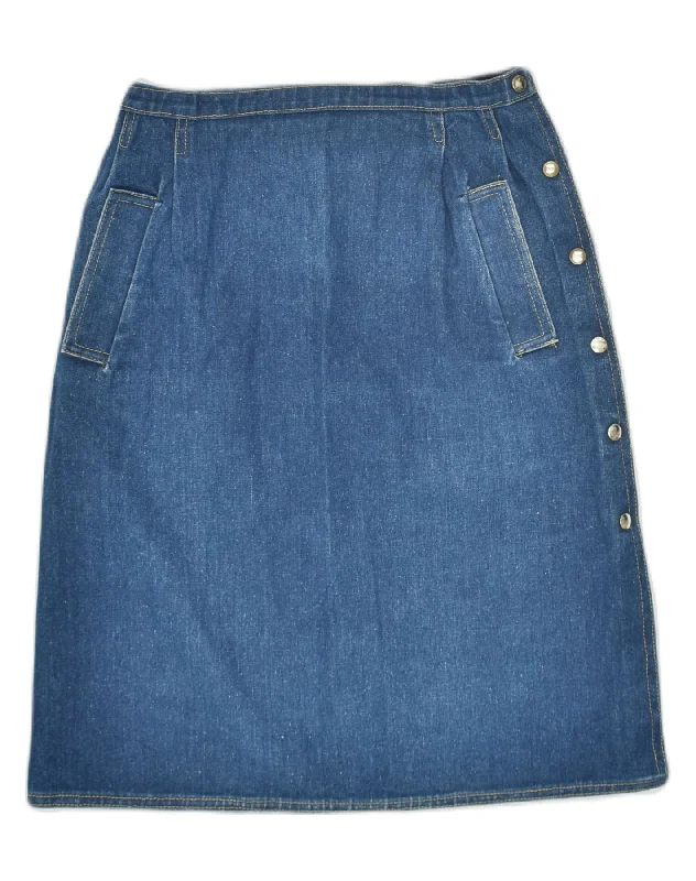 VINTAGE Womens Denim Skirt W26 Small Blue Cotton satin skirt smooth