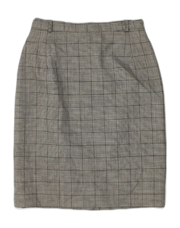 VINTAGE Womens High Waist Pencil Skirt IT 42 Medium W26 Grey Check wool skirt warm