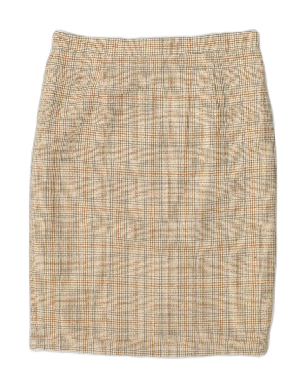 VINTAGE Womens High Waist Pencil Skirt IT 48 XL W32 Beige Check Wool chiffon skirt airy VINTAGE Womens High Waist Pencil Skirt IT 48 XL W32 Beige Check Wool chiffon skirt airy