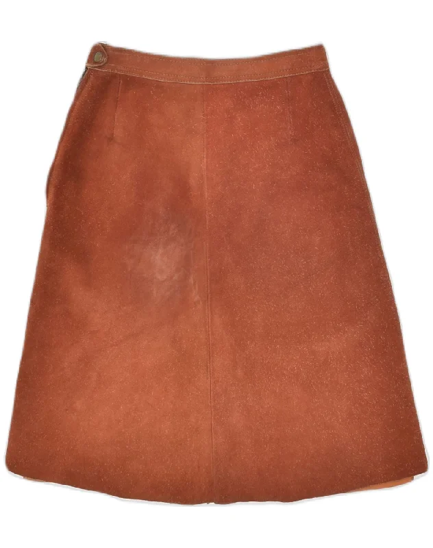 VINTAGE Womens Leather Skirt IT 42 Medium W24 Brown Leather boho skirt vibe