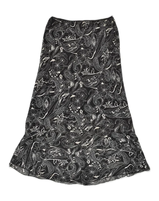 VINTAGE Womens Maxi Skirt IT 44 Medium W28 Black Paisley Polyester slim fit skirt