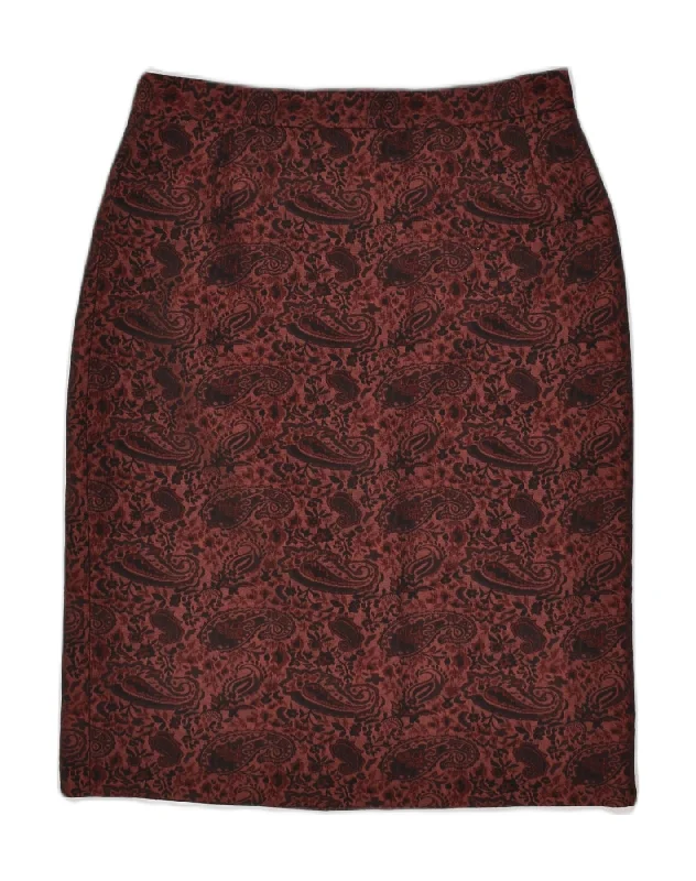 VINTAGE Womens Pencil Skirt EU 42 Medium W30 Maroon Paisley silk skirt lustrous