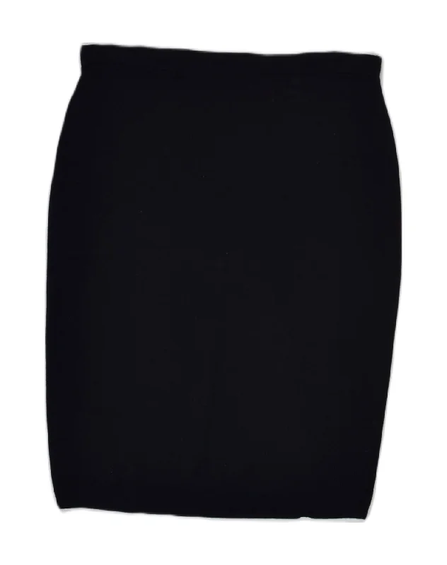 VINTAGE Womens Pencil Skirt EU 46 XL W38  Black Merino Wool leather skirt bold