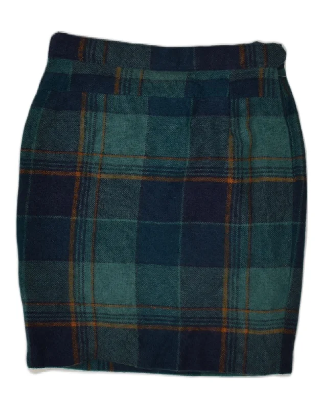 VINTAGE Womens Pencil Skirt W28 Medium Green Plaid wool skirt thick