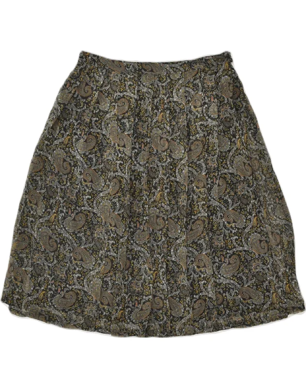 VINTAGE Womens Pleated A-Line Skirt W32 Large Grey Paisley midi skirt versatile