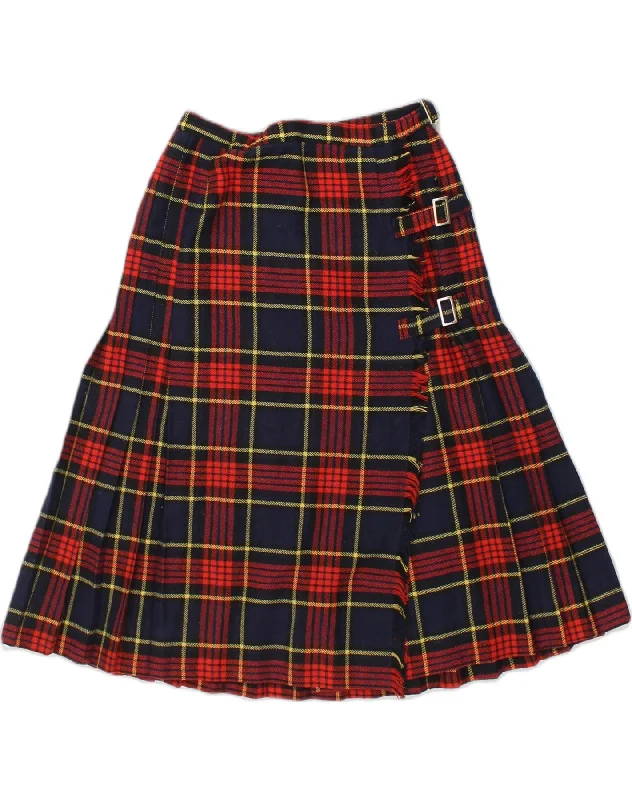 VINTAGE Womens Pleated Wrap Skirt W24 XS Red Check lace skirt elegant