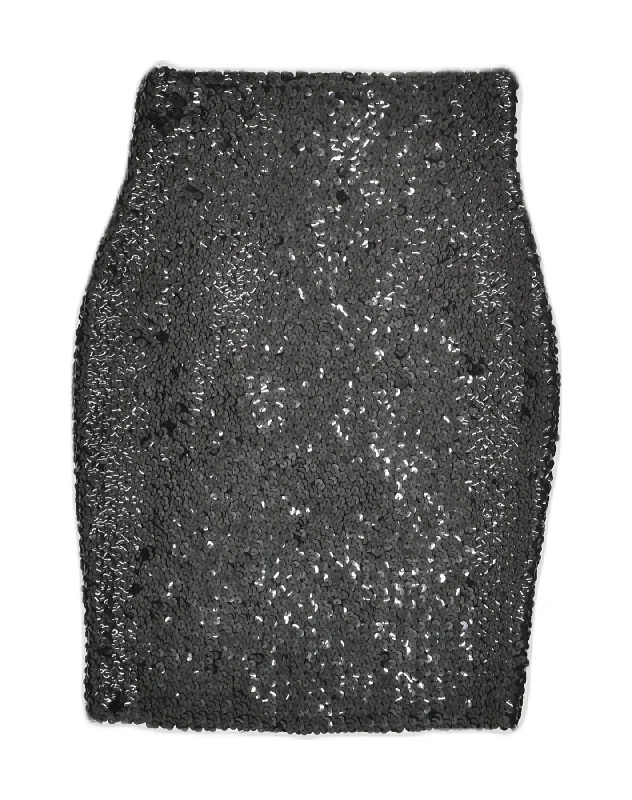 VINTAGE Womens Sequin Pencil Skirt W24 XS Black Acrylic wool skirt sturdy