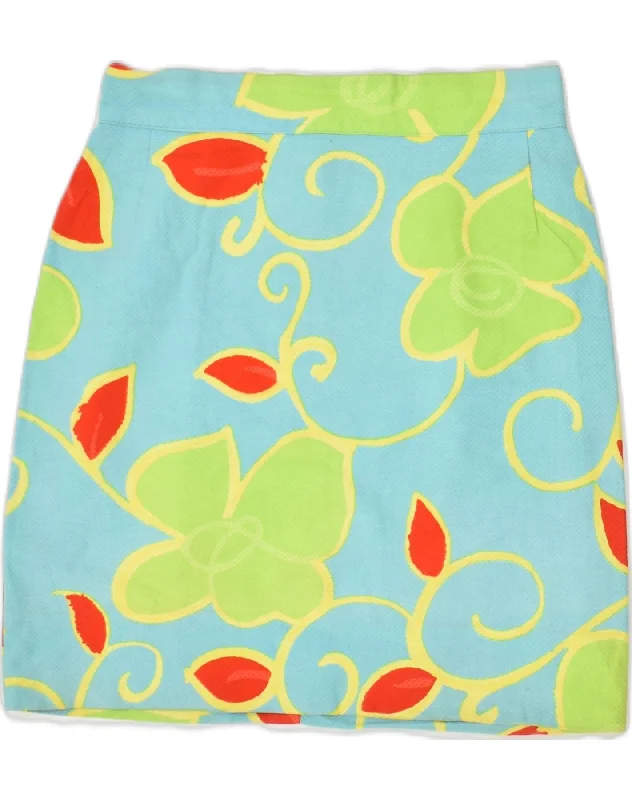 VINTAGE Womens Straight Skirt IT 42 Medium W26 Blue Floral Polyester cashmere skirt rich VINTAGE Womens Straight Skirt IT 42 Medium W26 Blue Floral Polyester cashmere skirt rich