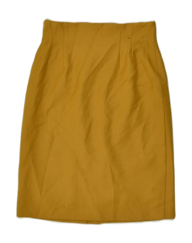 VINTAGE Womens Straight Skirt IT 42 Medium W26  Yellow Cotton patchwork skirt art