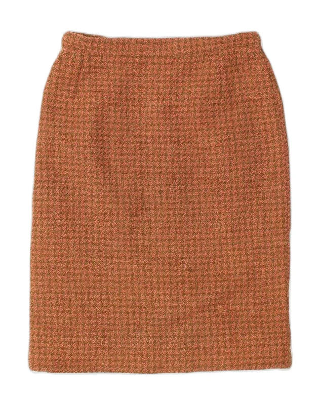 VINTAGE Womens Straight Skirt IT 42 Medium W27 Brown Check leather skirt bold