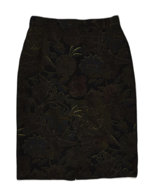 VINTAGE Womens Straight Skirt IT 44 Medium W27 Black Floral Wool linen skirt natural VINTAGE Womens Straight Skirt IT 44 Medium W27 Black Floral Wool linen skirt natural