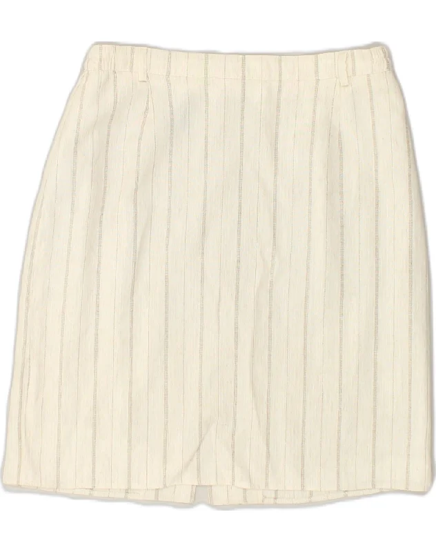 VINTAGE Womens Straight Skirt UK 12 Medium W28 Beige Striped Polyester linen skirt relaxed VINTAGE Womens Straight Skirt UK 12 Medium W28 Beige Striped Polyester linen skirt relaxed