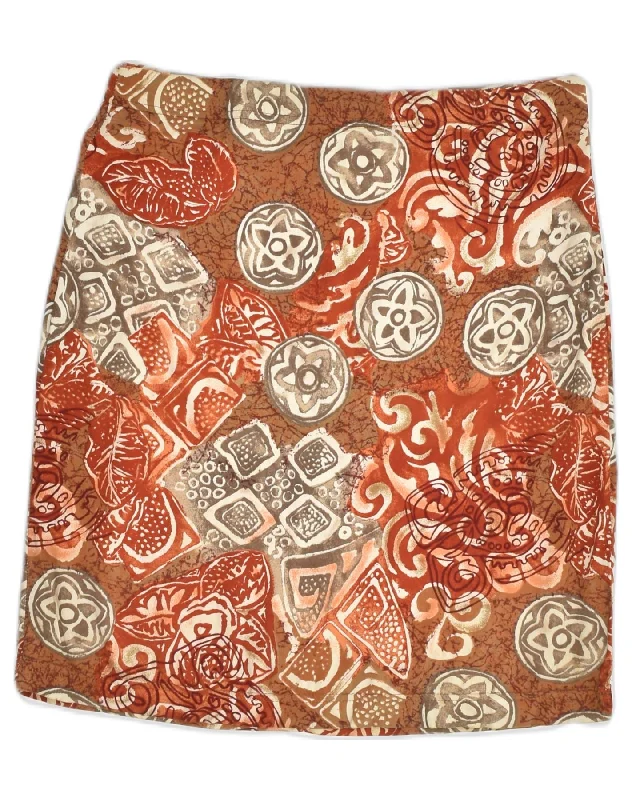 VINTAGE Womens Straight Skirt W28 Medium Brown Floral leather skirt sleek