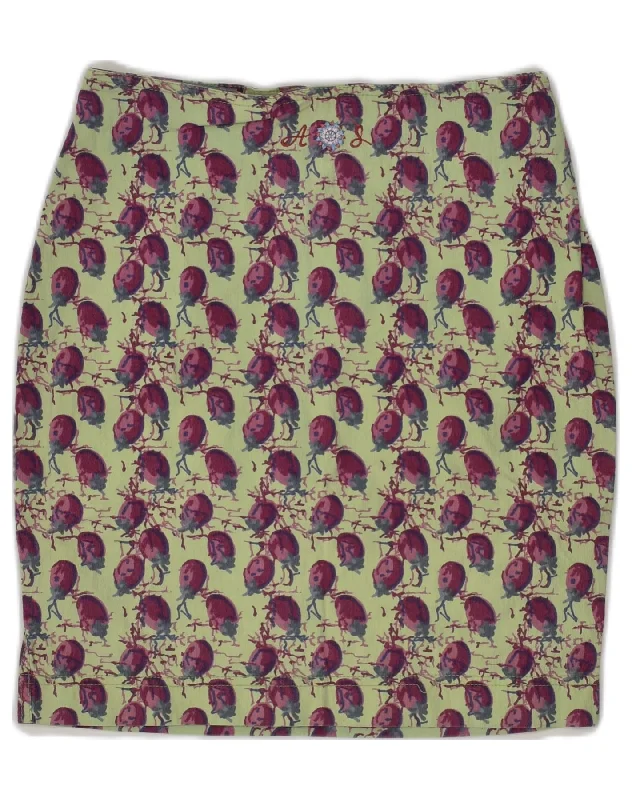 VINTAGE Womens Straight Skirt W29 Medium  Green Floral Cotton zip skirt side