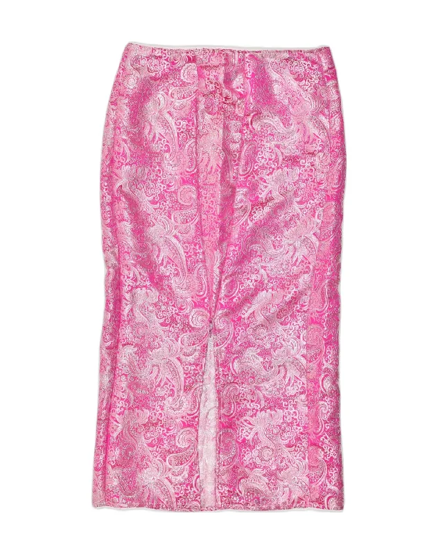 VINTAGE Womens Straight Skirt W32 Large  Pink Paisley linen skirt natural