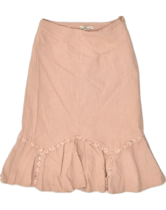 VINTAGE Womens Trumpet Skirt UK 10 Small W28  Beige Linen pleated skirt texture