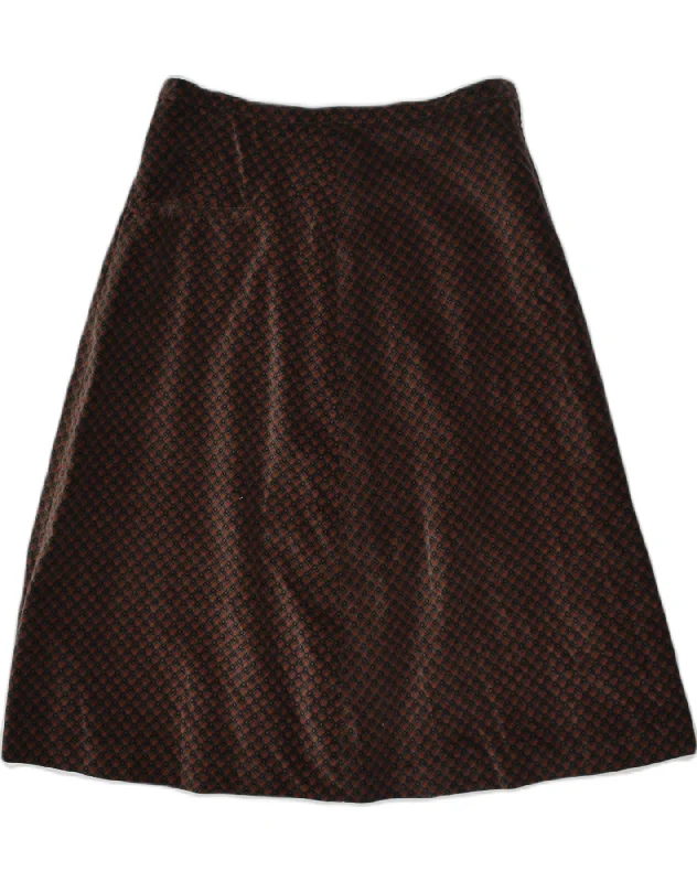 VINTAGE Womens Velvet A-Line Skirt W32 Large Brown Check wool skirt warm