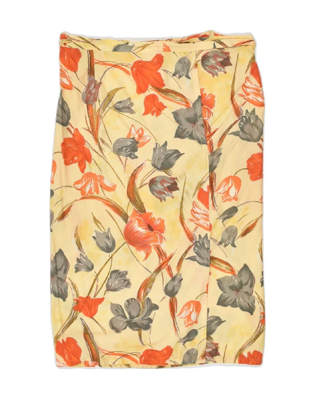 VINTAGE Womens Wrap Skirt EU 40 Medium W36 Beige Floral seamless skirt comfort