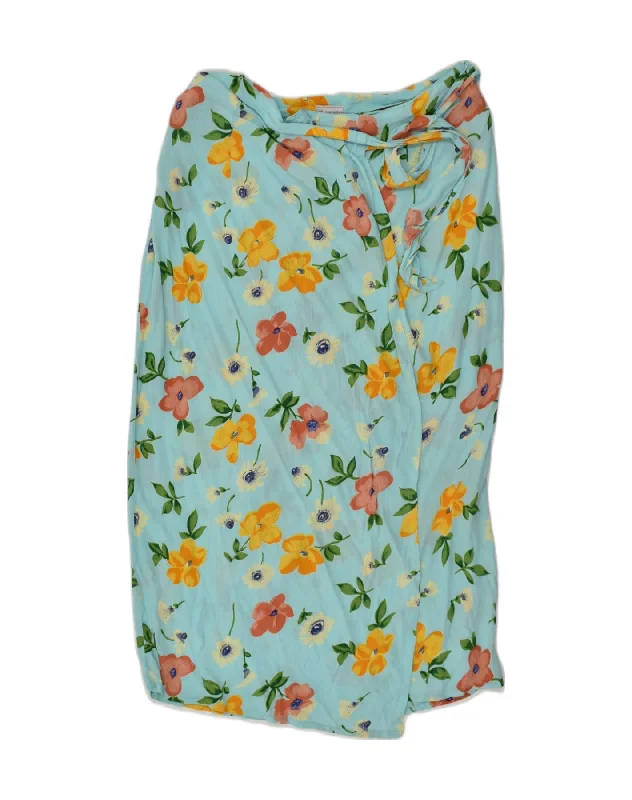 VINTAGE Womens Wrap Skirt UK 16 Large W36 Blue Floral boho skirt vibe