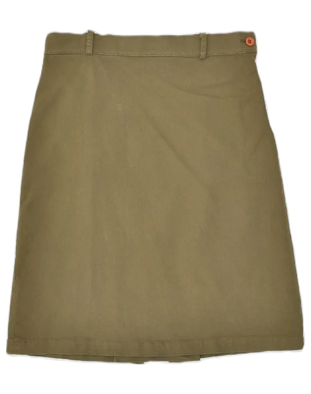 WOOLRICH Womens A-Line Skirt W30 Medium  Khaki Cotton silk skirt lustrous