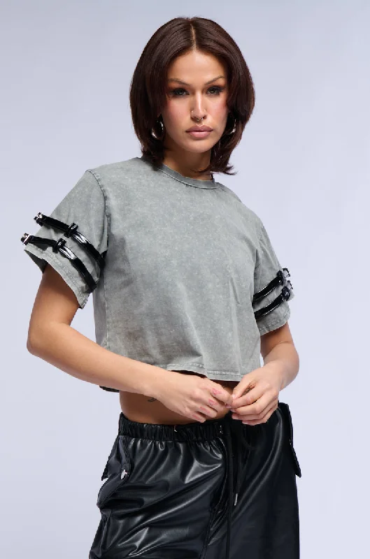 ACE MINERAL WASH CROP T SHIRT Comfortable Graphic Short Sleeve
