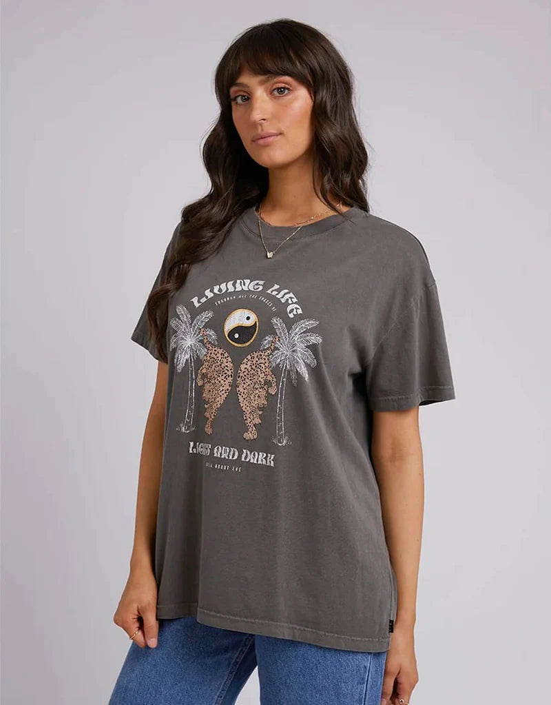 ALL ABOUT EVE LIVING LIFE STANDARD TEE CHARCOAL Satin Blend Silk Blend Wool Blend
