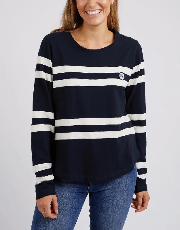 Allegra Long Sleeve Tee - Navy/Vintage White Stripe Iron Safe Non-Iron Wrinkle Free