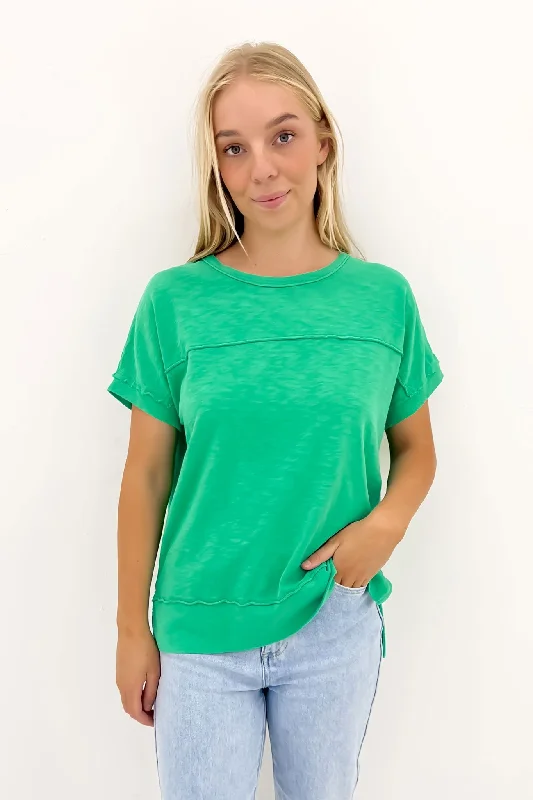 Allison Tee Bright Green Solid Print Embellished