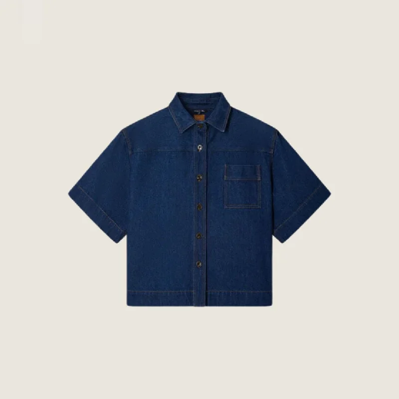 Antoinette Shirt (Indigo) Trendy Short Sleeve Tunic